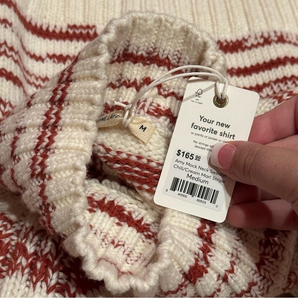 NEW Marine Layer Amy Mock Neck Sweater Color Chili Cream Marl Stripe Cozy Size M - Picture 9 of 12